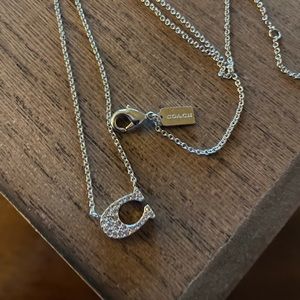 Coach Pave Signature C necklace in silver… 16 inch plus 2 inch extender.